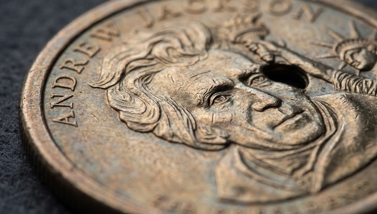 Extreme macro of Andrew Jackson $1 coin